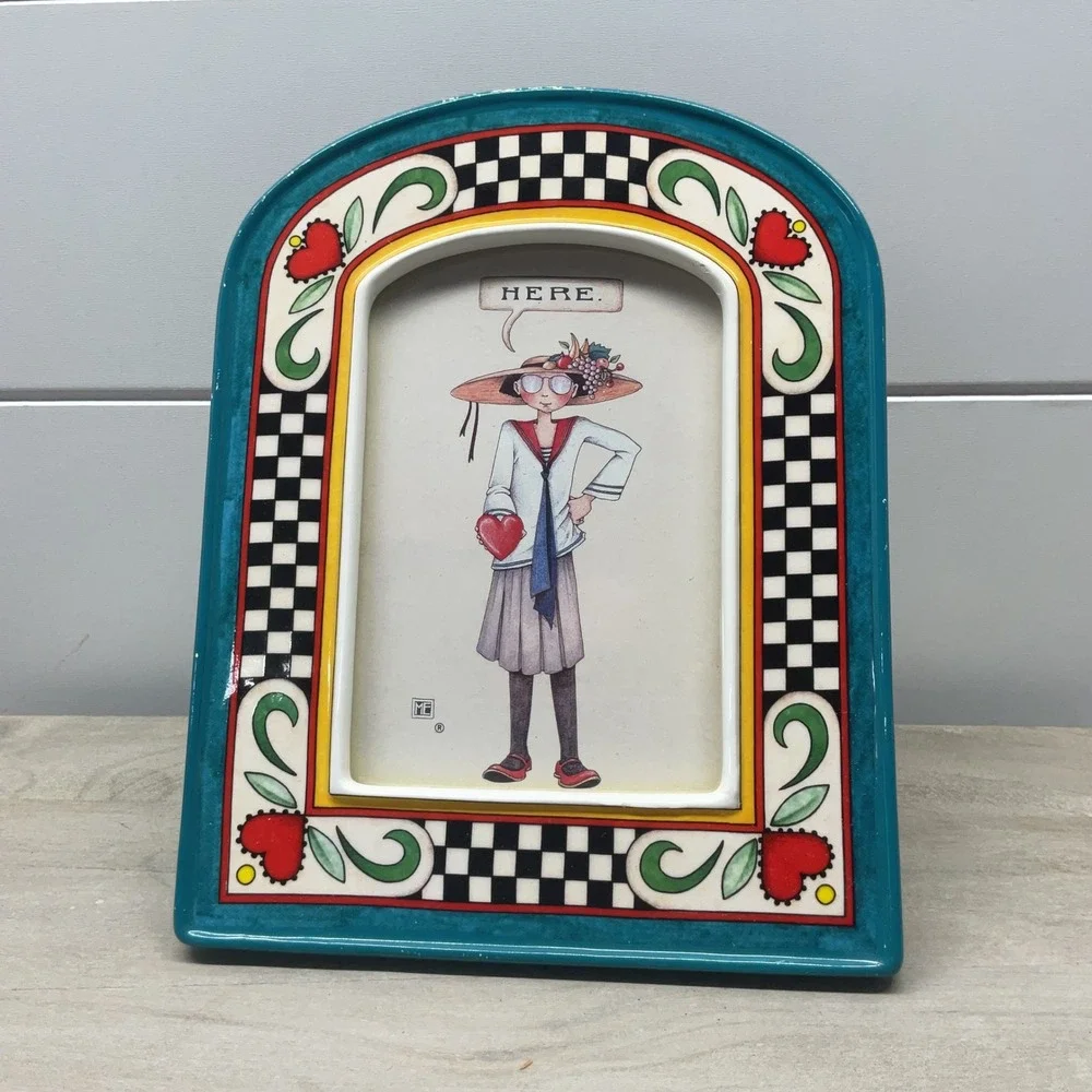 Vintage 1994 Mary Engelbreit Charpente Ceramic Arched Picture Frame Here Heart